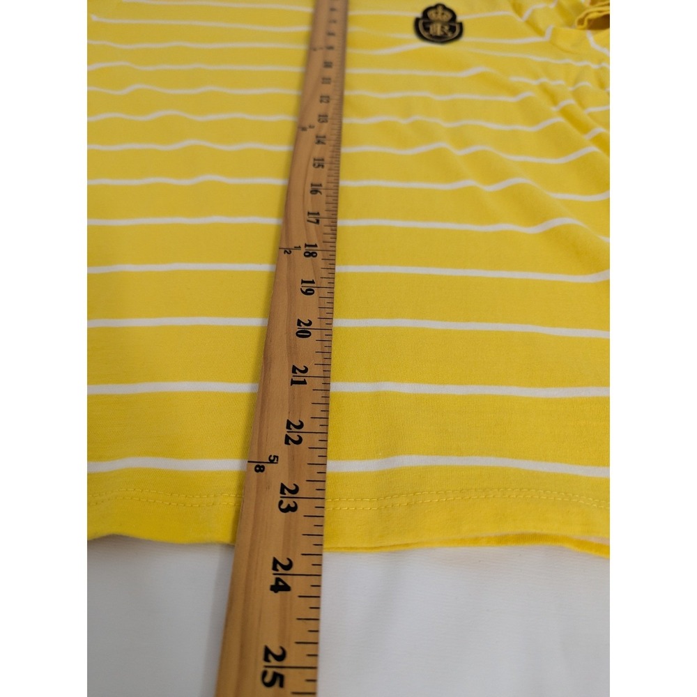 Lauren Ralph Lauren Womens Yellow White Striped Preppy Top with Crest Size L - Picture 8 of 10